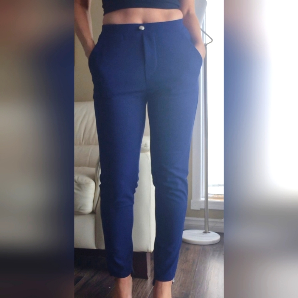 Ankle Length Stretch Cropped Navy Dark Blue Fitted Pants size 6